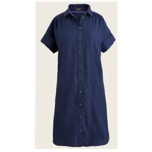 NWT J.Crew Relaxed-fit Short-sleeve Navy Baird McNutt Irish Linen Shirtdress S